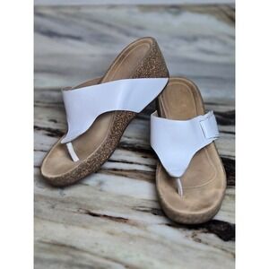 Clarks Artisan Womens White Leather Thong Cork Wedge Sandals 11